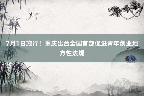 7月1日施行！重庆出台全国首部促进青年创业地方性法规