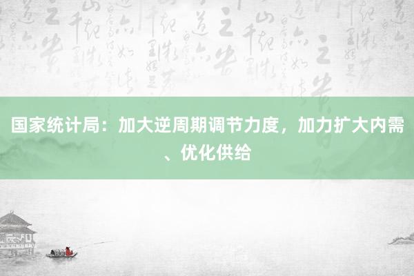 国家统计局：加大逆周期调节力度，加力扩大内需、优化供给