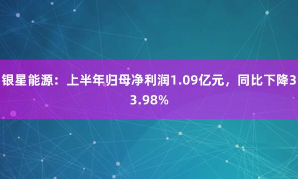 银星能源：上半年归母净利润1.09亿元，同比下降33.98%