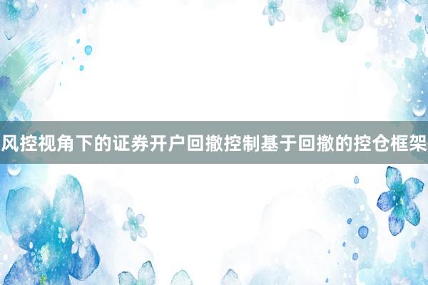风控视角下的证券开户回撤控制基于回撤的控仓框架