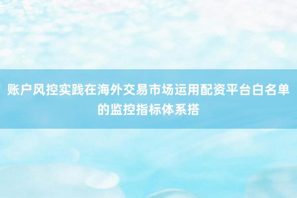 账户风控实践在海外交易市场运用配资平台白名单的监控指标体系搭