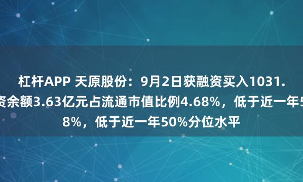 杠杆APP 天原股份：9月2日获融资买入1031.62万元，融资余额3.63亿元占流通市值比例4.68%，低于近一年50%分位水平