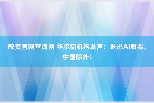 配资官网查询网 华尔街机构发声：退出AI股票，中国除外！