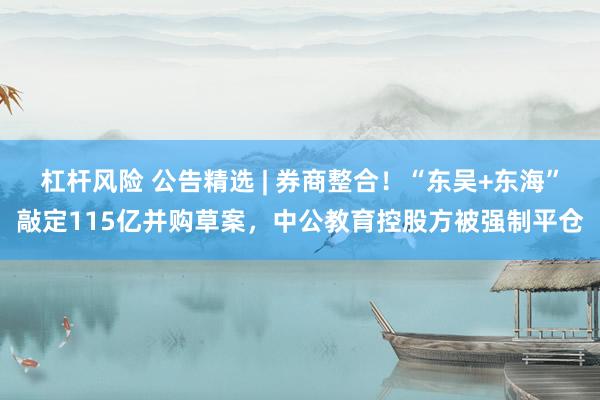 杠杆风险 公告精选 | 券商整合！“东吴+东海”敲定115亿并购草案，中公教育控股方被强制平仓