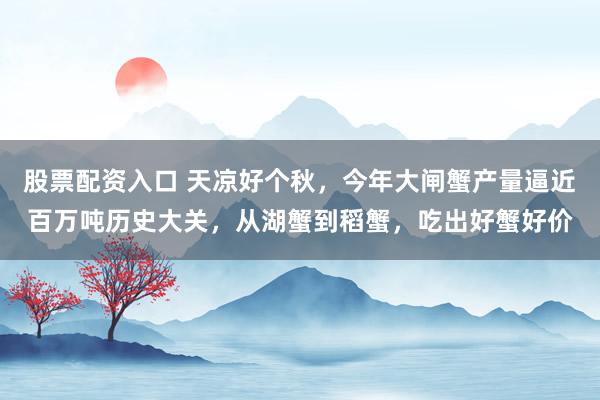 股票配资入口 天凉好个秋，今年大闸蟹产量逼近百万吨历史大关，从湖蟹到稻蟹，吃出好蟹好价
