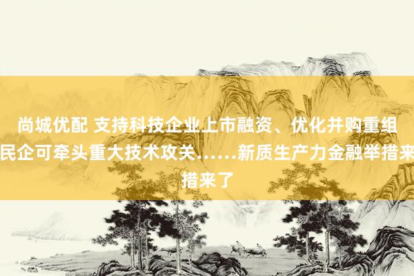 尚城优配 支持科技企业上市融资、优化并购重组、民企可牵头重大技术攻关……新质生产力金融举措来了