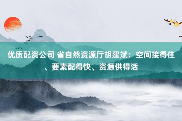 优质配资公司 省自然资源厅胡建斌：空间接得住、要素配得快、资源供得活